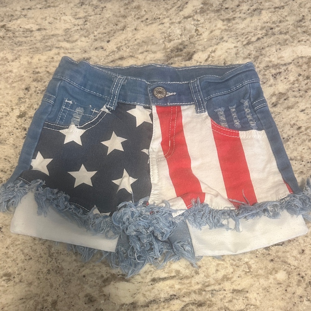 Patriotic Denim Shorts with Fringe